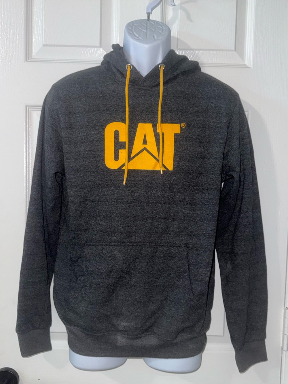 CAT Caterpillar Charcoal Gray Yellow Logo Pullover Hoodie